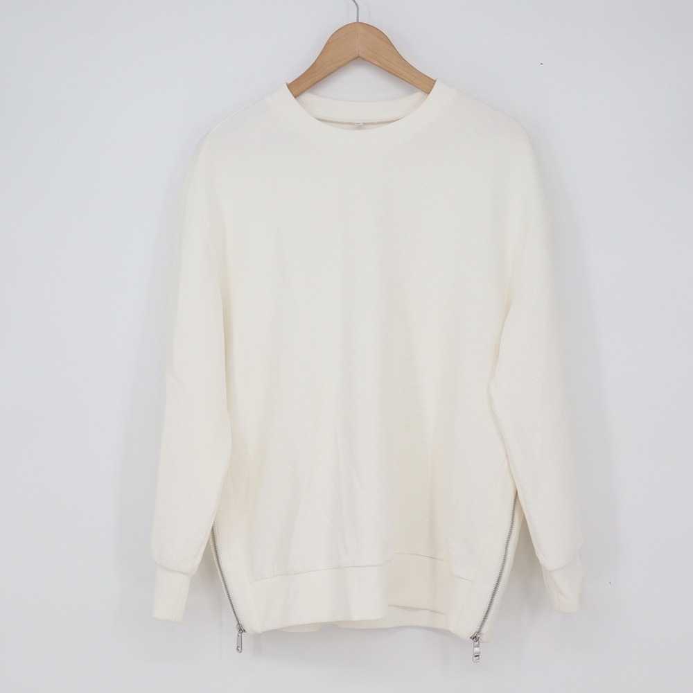 Unbranded Sweatshirt Unisex M Side Zip Ribbed Texture Cream Solid Good